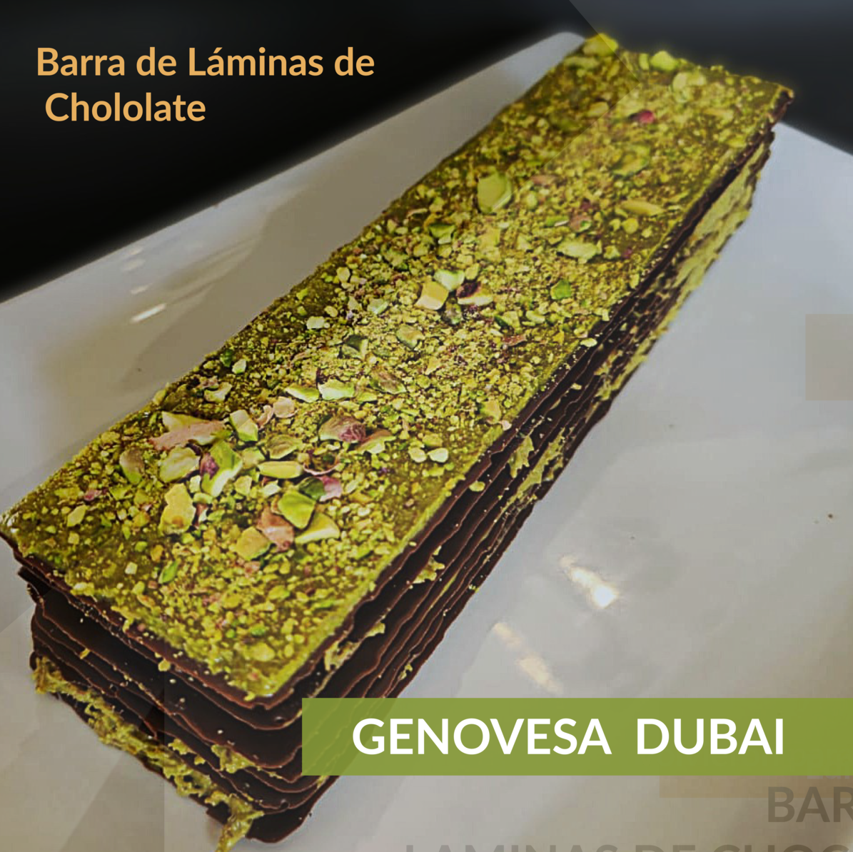 Barra láminas de chocolate semi amargo | Pistacho Dubai