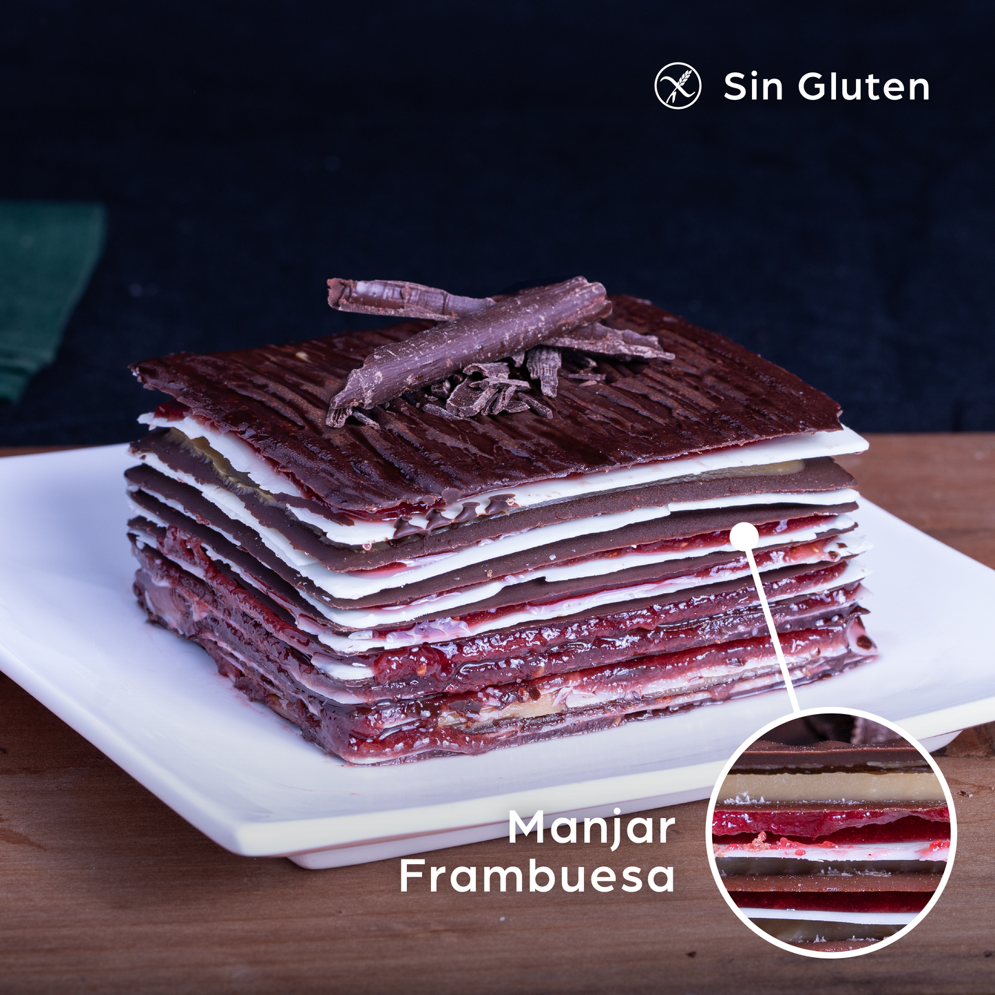 Torta de láminas de chocolate | Manjar de Campo - Frambuesa