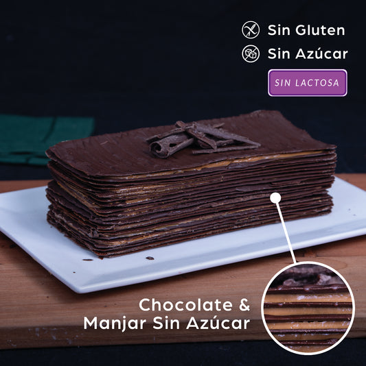 Torta Sin Lactosa y Sin Azúcar de láminas de chocolate | Manjar 15T
